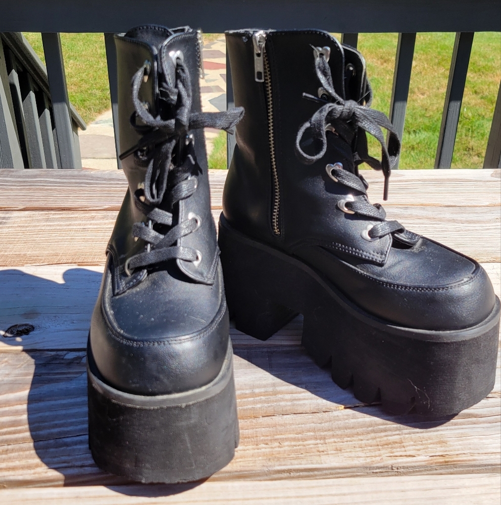 Demonia Black Platform Lace-Up Boots